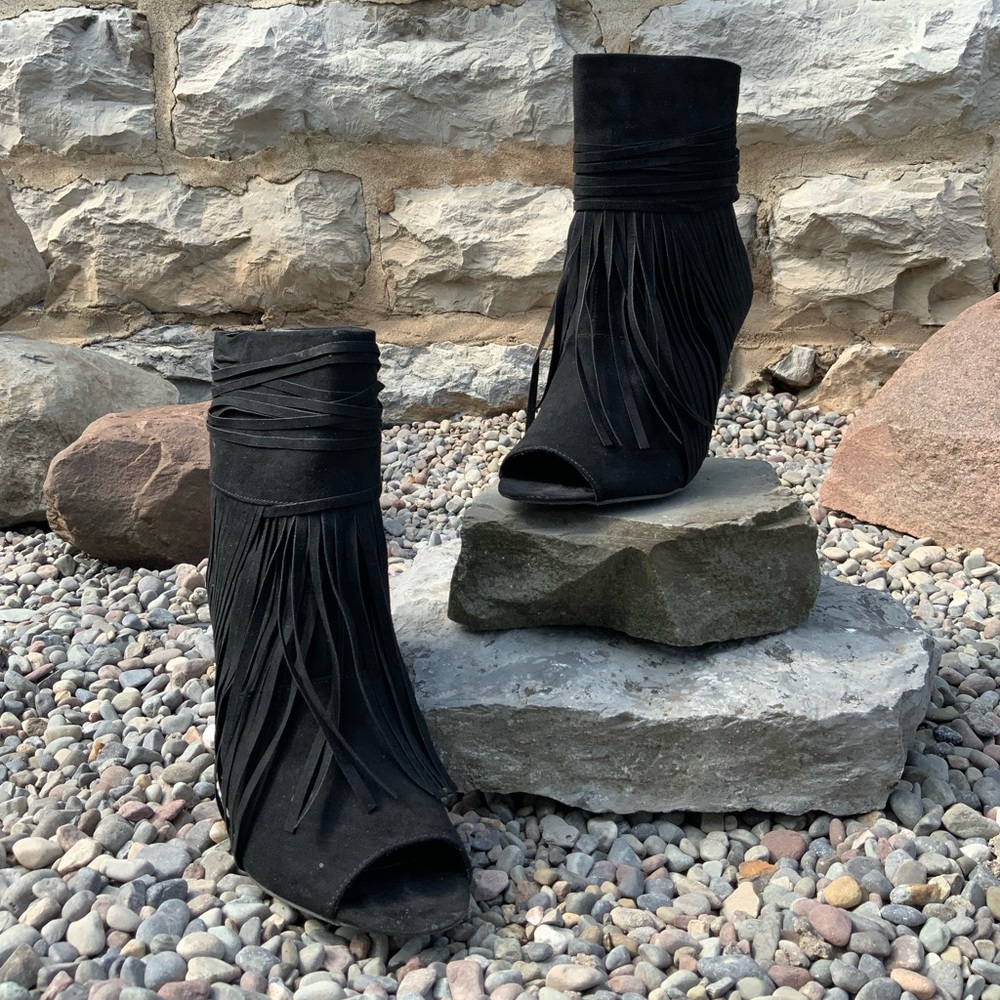Black Fringe Heels
